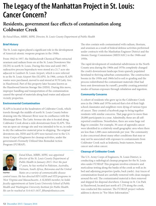 Information by Director of St. Louis County Health Department, Dr. Faisal Khan, provided at the February Cold Water Creek public meeting. (Page 1)